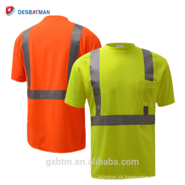 ANSI 107 Naranja / amarillo camiseta de seguridad reflectante de manga corta, camiseta de cuello redondo de alta visibilidad Fluo Ropa de trabajo